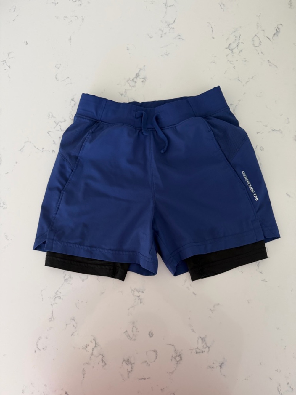 abercrombie kids navy blue athletic shorts with drawstring